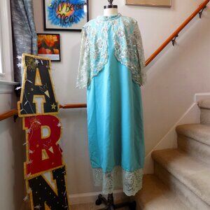 Custom Vintage Aqua Mint Green Dress Lace Overlay Sequins Plus Size 1X?